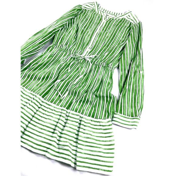 LOFT Striped Tab Sleeve Button Flounce Dress - Picture 6 of 11